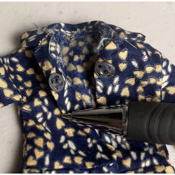 Vintage MEGO Grandma Esther The Waltons Dress Outfit 1974 Navy Blue Gold Hearts - Picture 4 of 4